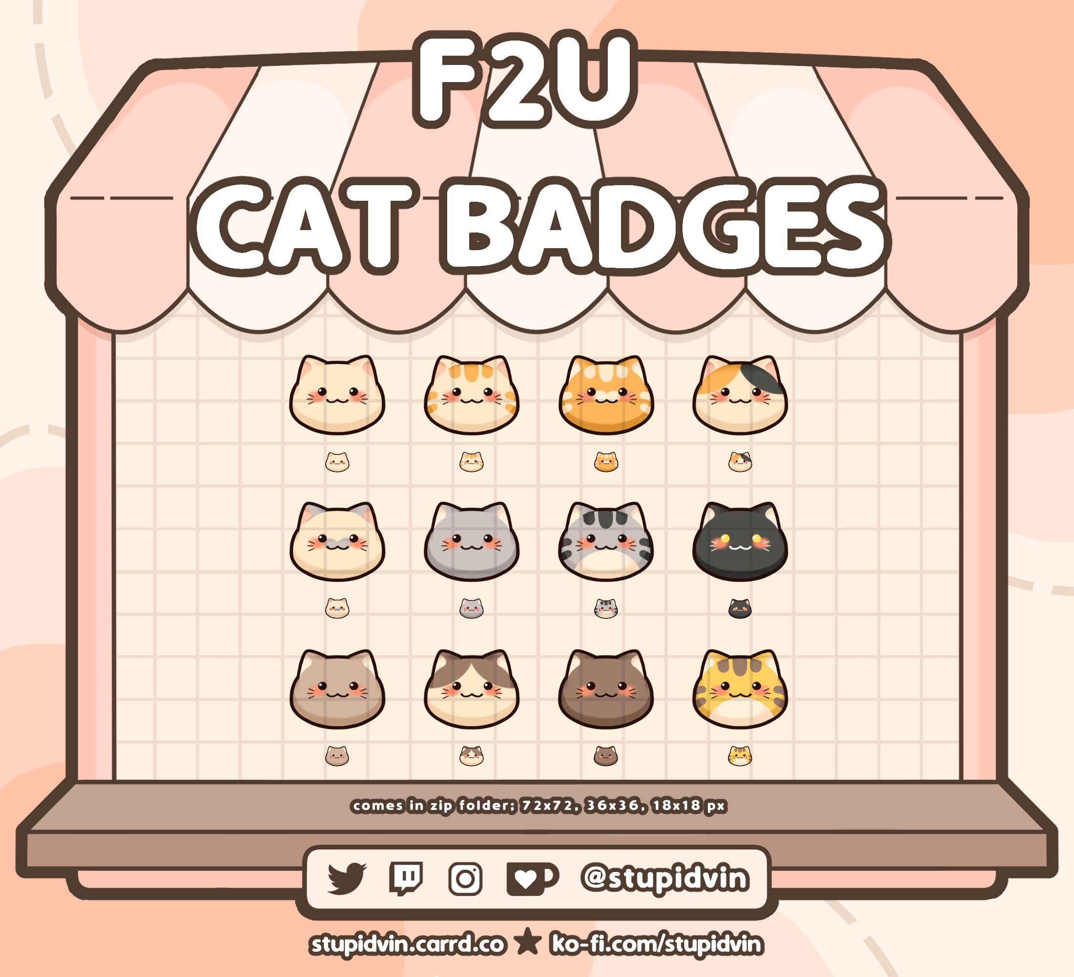 F2U Cute Cat Badges for Twitch and YouTube Sub/ Bit Badges by stupidvin